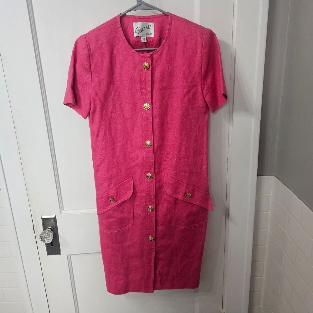Vintage Scaasi Pink Linen Dress Sz 8, Excellent Condition